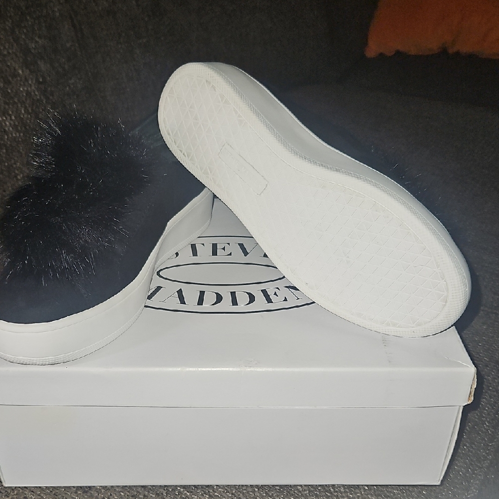 Steve Madden Black Furry Slip-On Sneakers - Picture 6 of 8